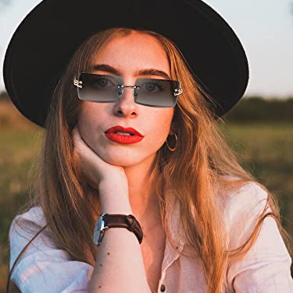 4 Pairs Rimless Rectangle Sunglasses Frameless Square Glasses Vintage - Picture 6 of 8